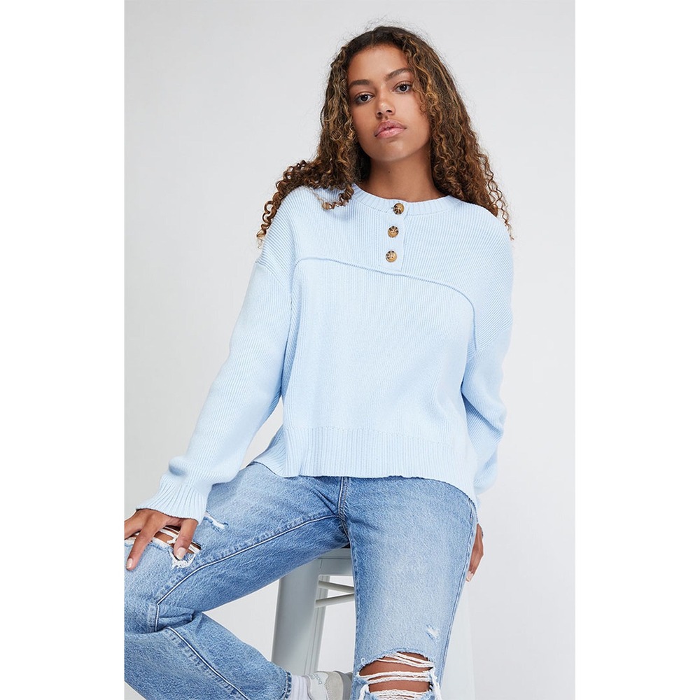 Pacsun‎ LA Hearts Camper Crew Neck Sweater Blue Size Small Cotton Casual Buttons